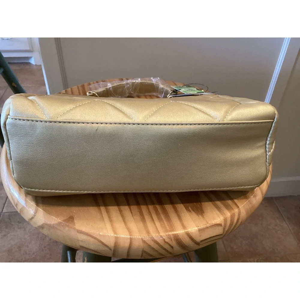 Badgley Mischka Satchel Quilted Vegan Leather Top Handle Bag Gold‎
